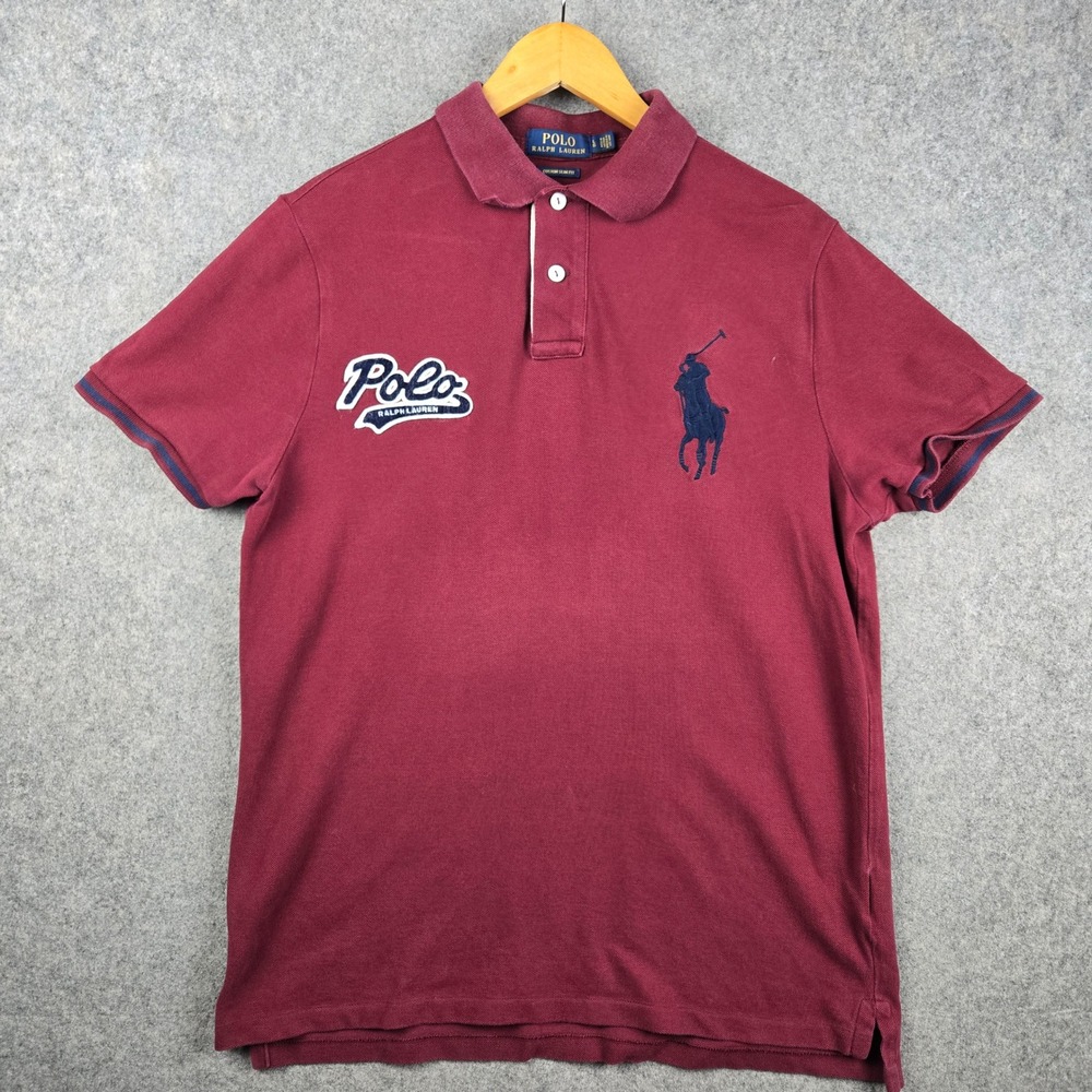 Polo Ralph Lauren Polo Shirt Mens L Maroon Slim Fit Big Pony Script Logo Preppy